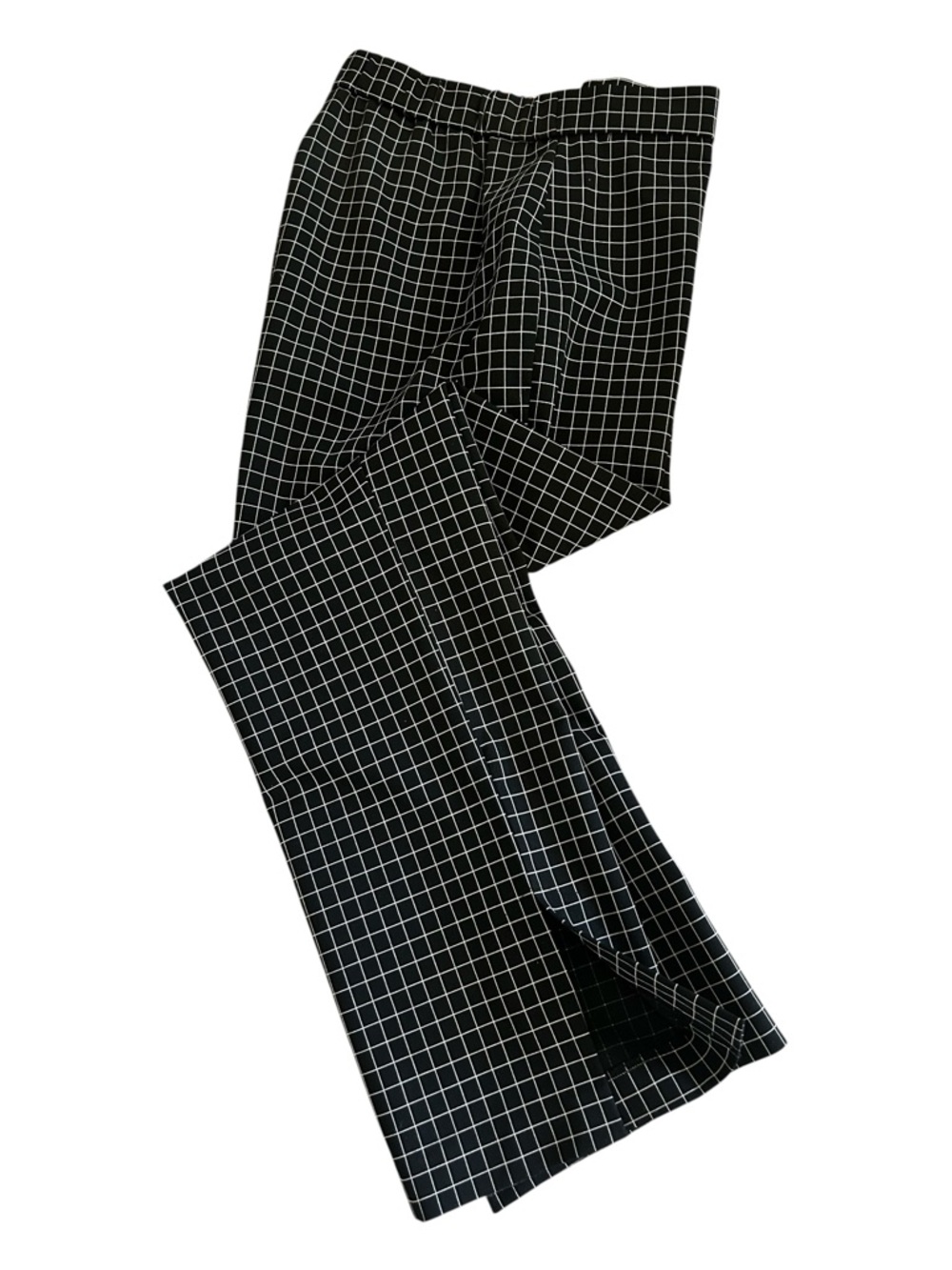 Black Windowpane Grid 4 Way Stretch Split Leg Pants